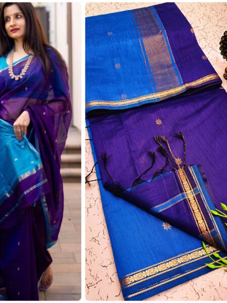 Royal Blue Zari Border Silk Cotton Saree