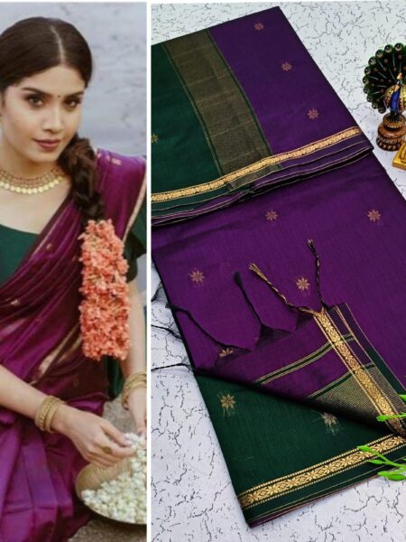 Purple Green Border Maheshwari Saree