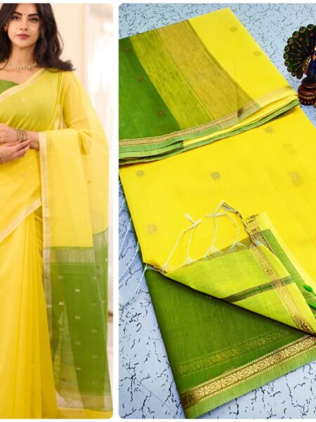 Bright Yellow Maheswari Silk Cotton Saree