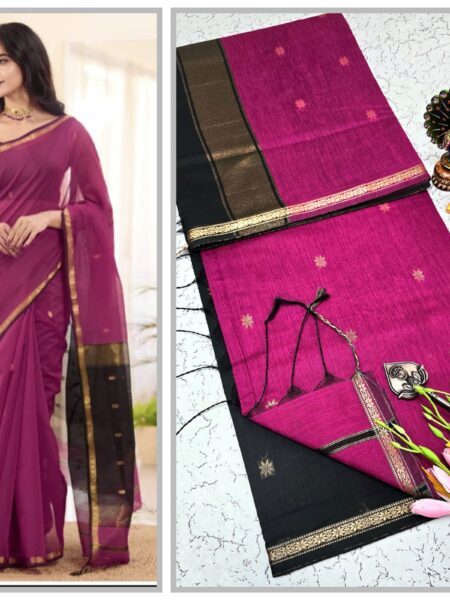 Pink Green Contrast Silk Cotton Saree