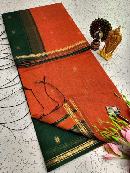 Orange Green Maheshwari Silk Cotton Saree