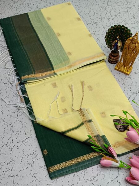 Dark Green Gold Border Silk Cotton Saree
