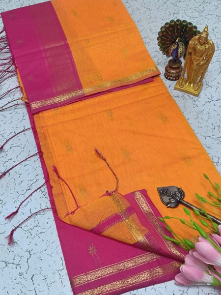 Orange Pink Silk Cotton Saree