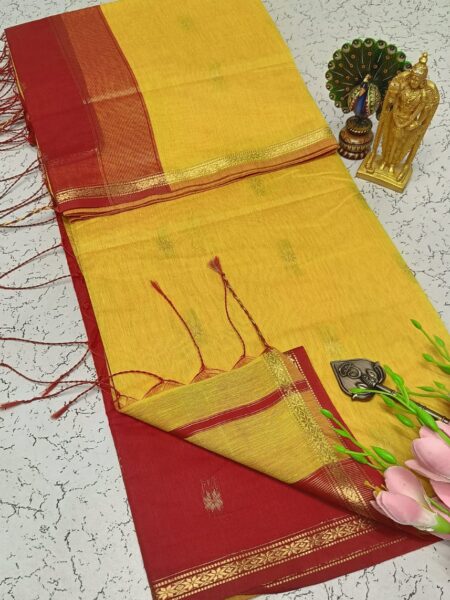 Golden Yellow Red Silk Cotton Saree