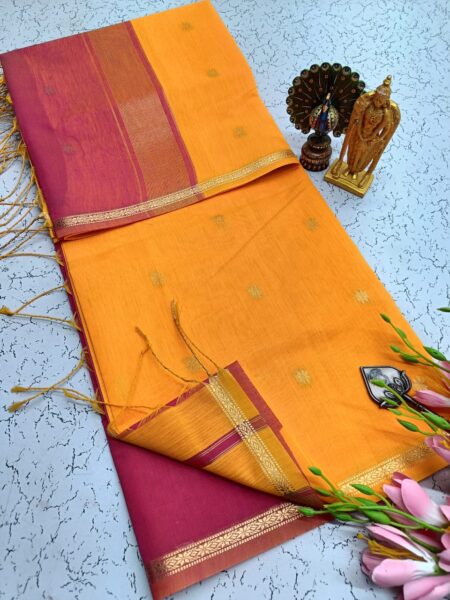 Orange Yellow Silk Cotton Saree